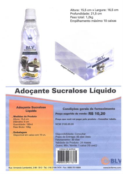 Adoçante Liquido Sucralose de 100 ml